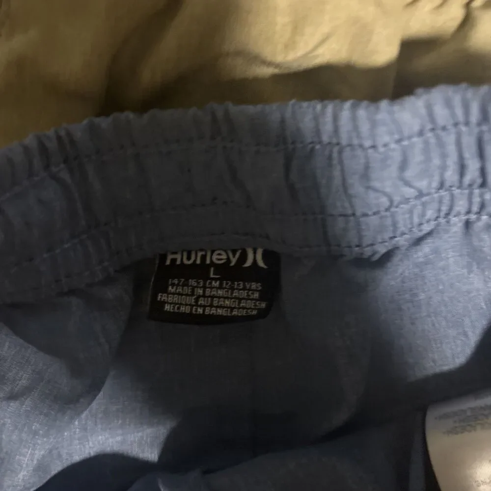 Hurley Shorts Blue And Tan 2  Elastic Waist Boys Youth Drawstring Size  Large